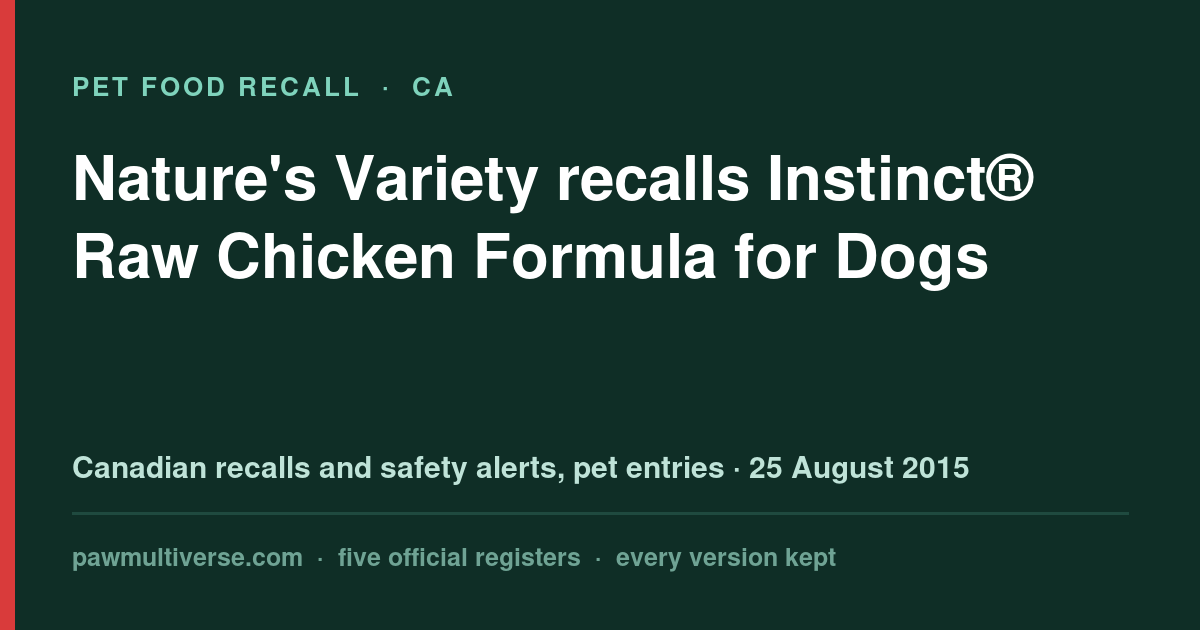 Nature's Variety recalls Instinct® Raw Chicken Formula for Dogs