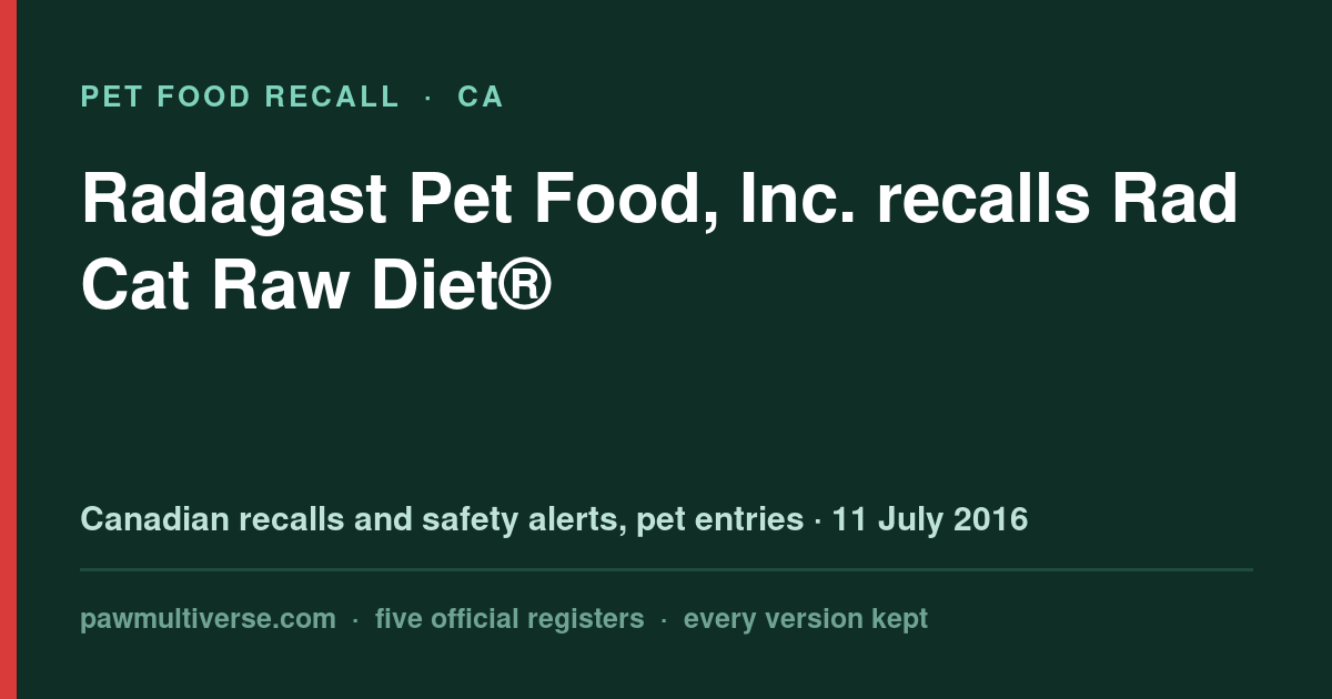 Radagast Pet Food, Inc. recalls Rad Cat Raw Diet®