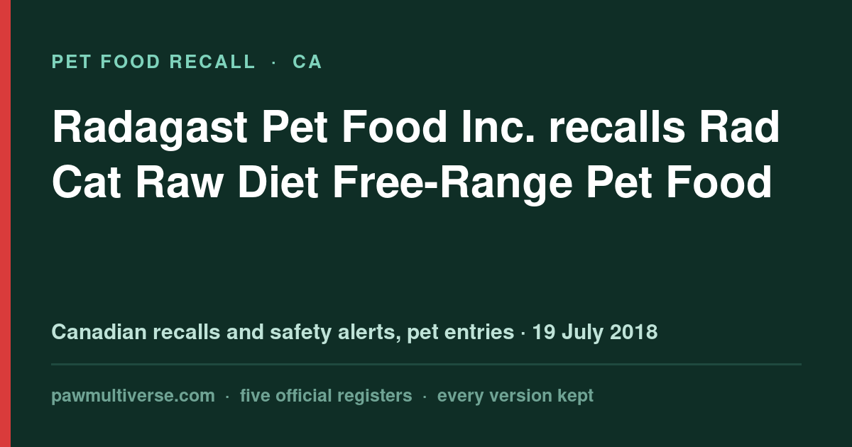 Radagast Pet Food Inc. recalls Rad Cat Raw Diet Free-Range Pet Food