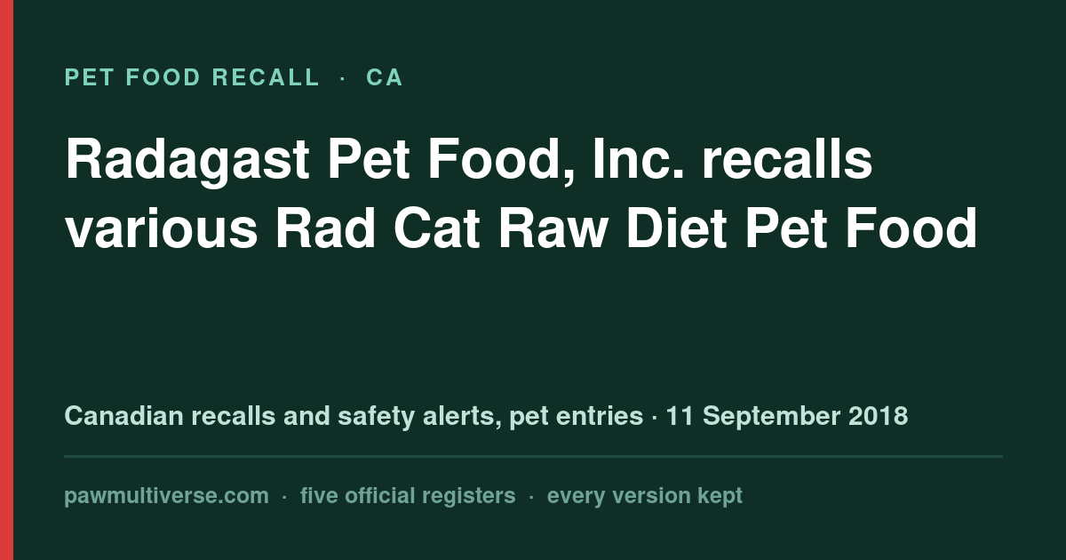 Radagast Pet Food, Inc. recalls various Rad Cat Raw Diet Pet Food