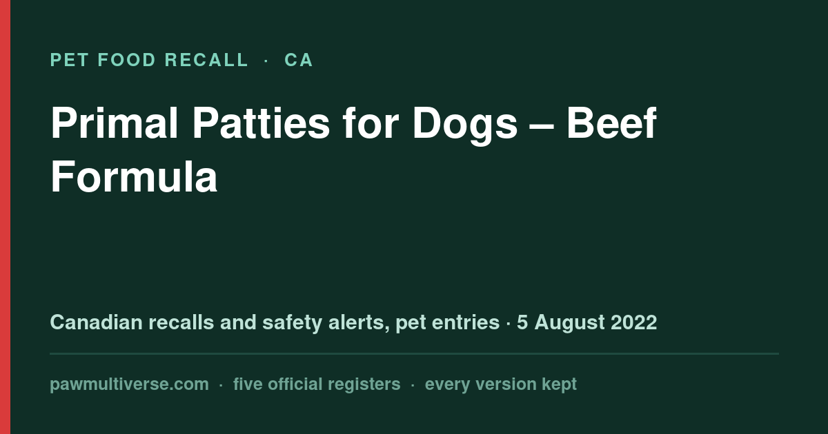 Recall: Primal Patties for Dogs – Beef Formula