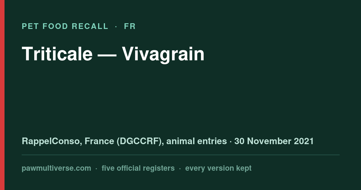 Vivagrain recall: Triticale (Vivagrain)