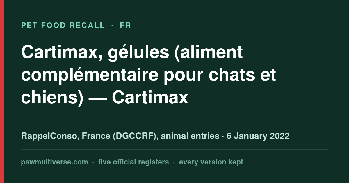 Recall: Cartimax, capsules (dietary supplement for cats and dogs) (Cartimax)