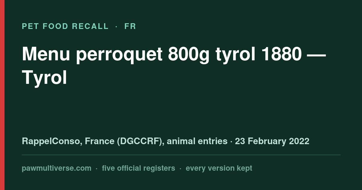 Tyrol recall: Parrot menu 800g tyrol 1880 (Tyrol)