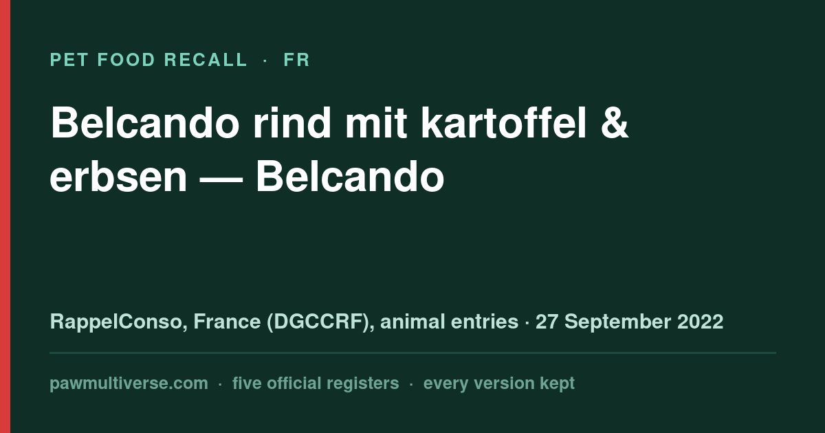 Recall: Belcando beef with potato & peas (Belcando)