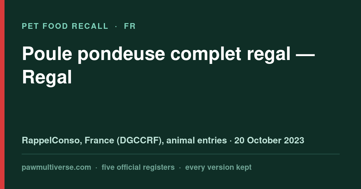 Regal recall: Laying Hen Complete Regal (Regal)
