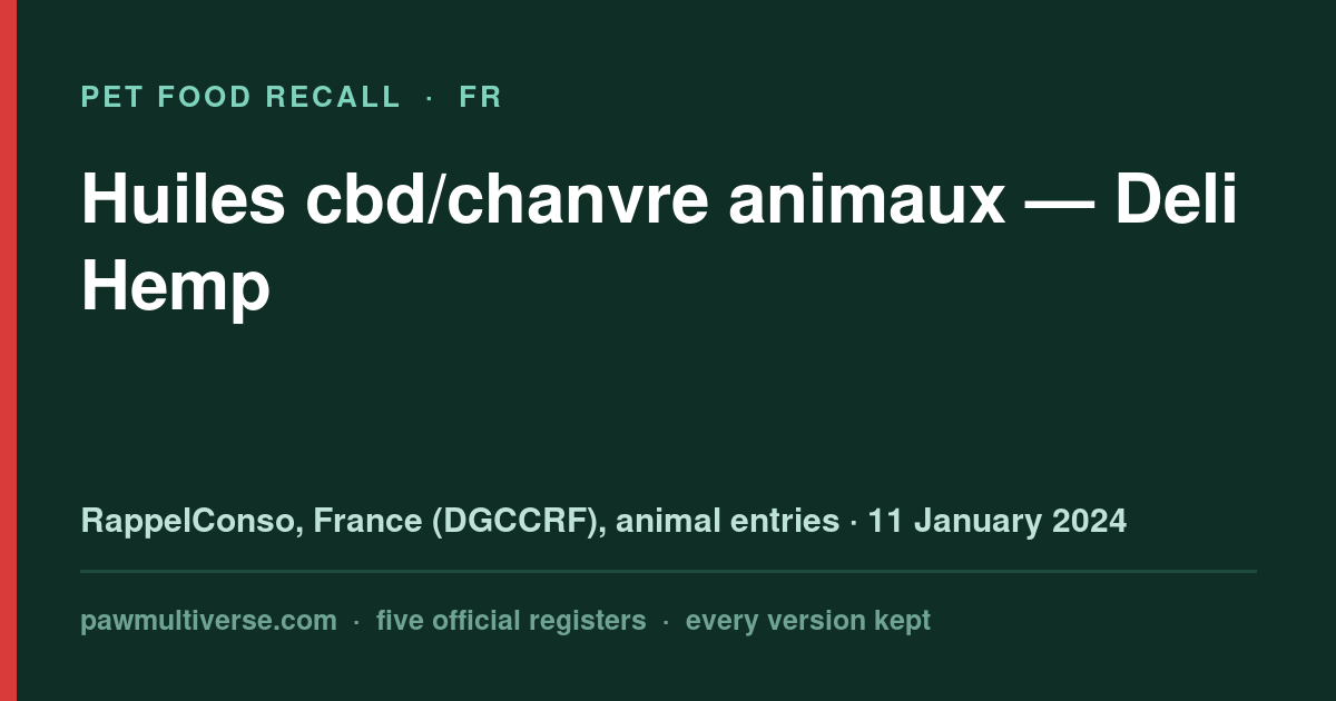 Deli Hemp recall: CBD/Hemp Animal Oils (Deli Hemp)