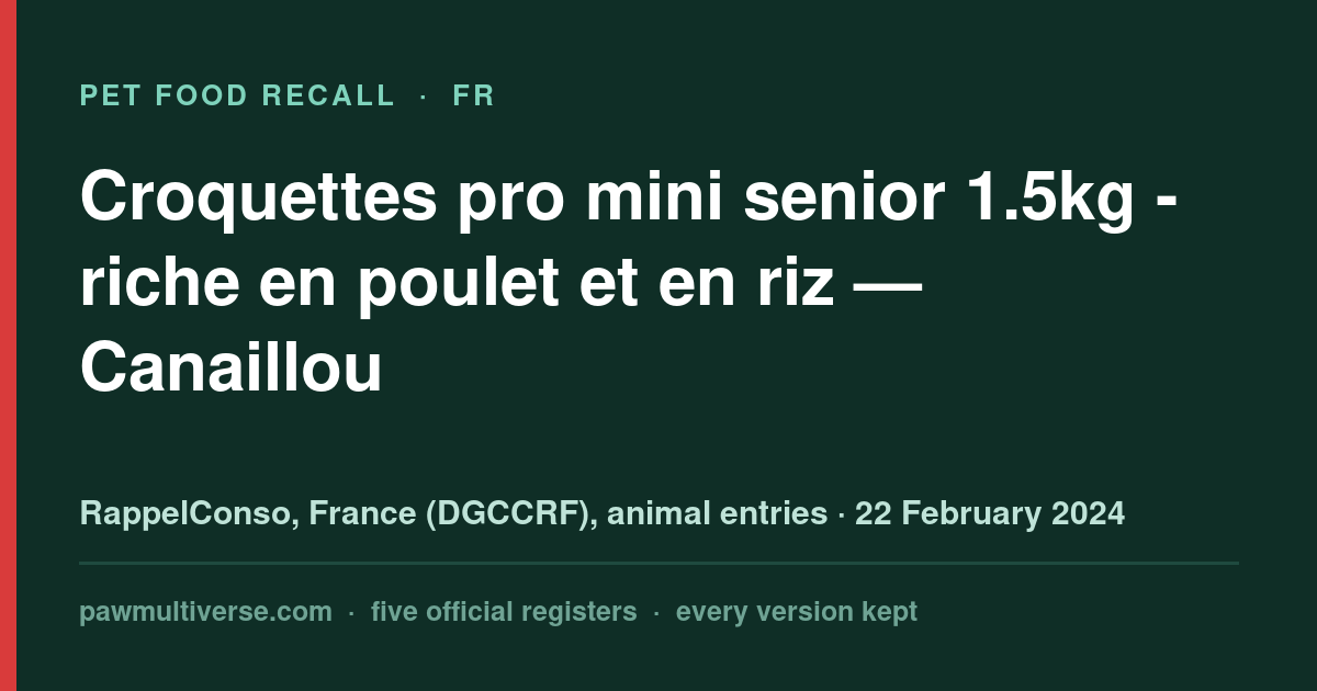 Canaillou recall: Mini Senior Dog Food 1.5kg - rich in chicken and rice (Canaillou)