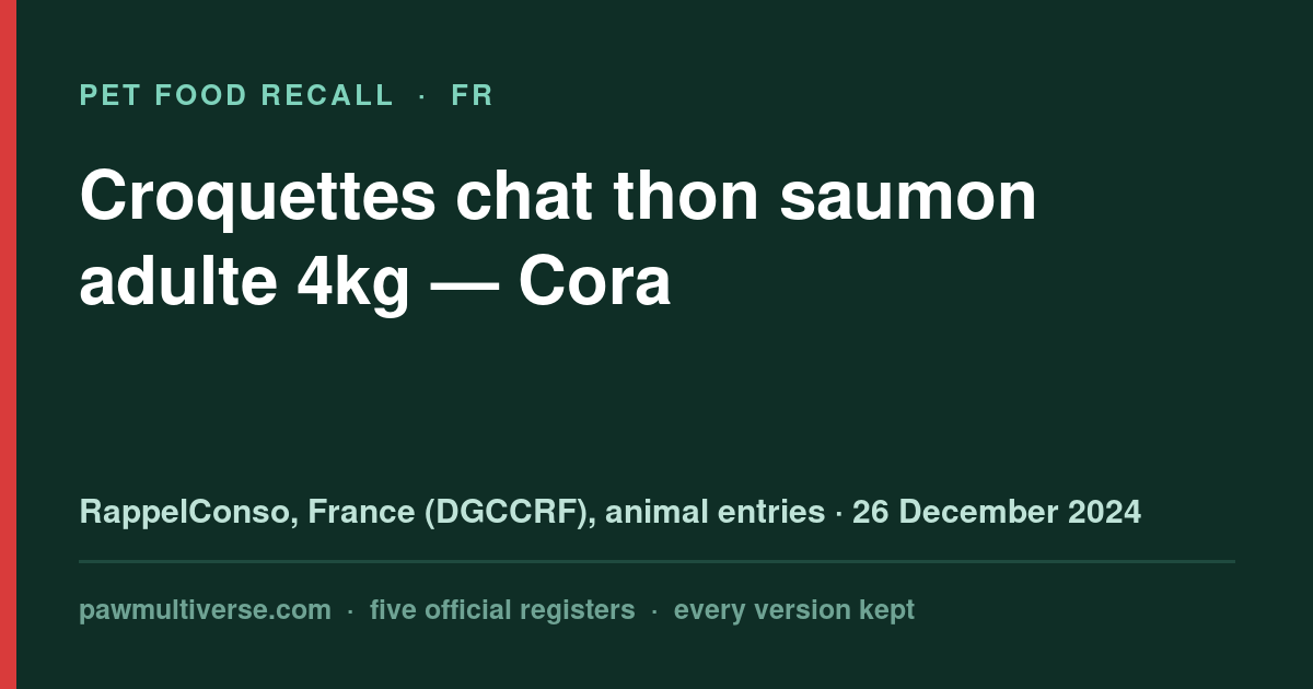 Cora recall: Cat food tuna salmon adult 4kg (Cora)