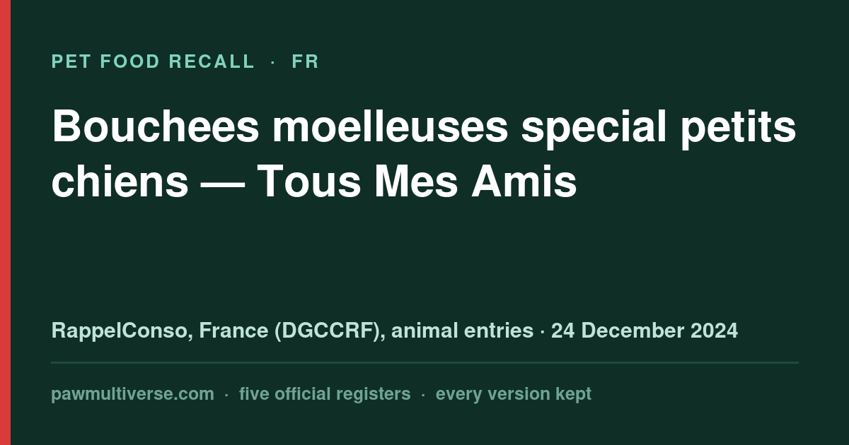 Tous Mes Amis recall: Soft bites for small dogs (Tous Mes Amis)