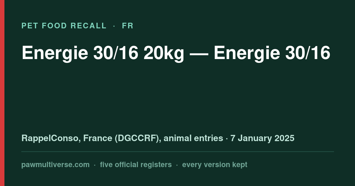 Energie 30/16 recall: Energy 30/16 20kg (Energie 30/16)