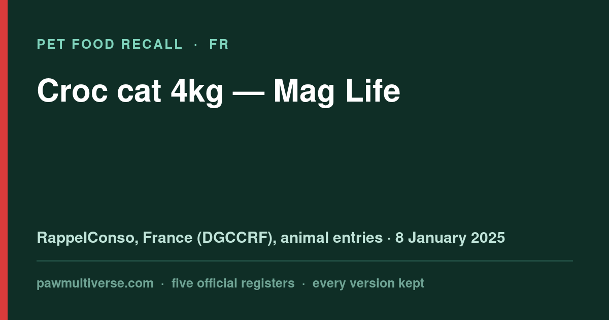 Mag Life recall: Croc cat 4kg (Mag Life)