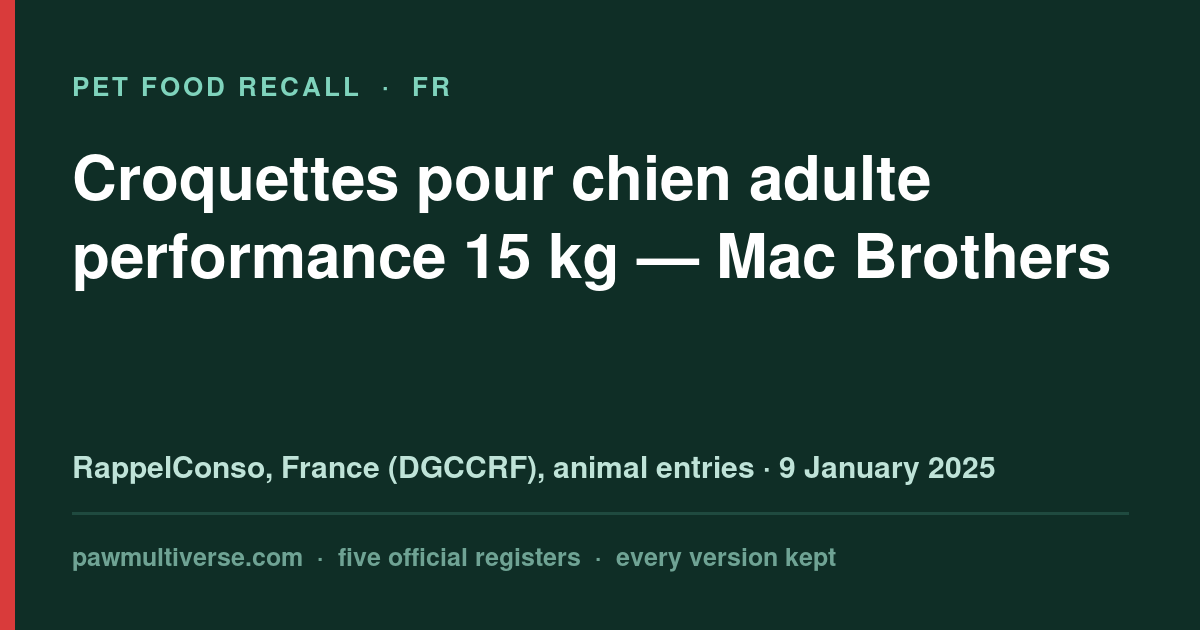 Mac Brothers recall: Dog food for adult performance 15 kg (Mac Brothers)
