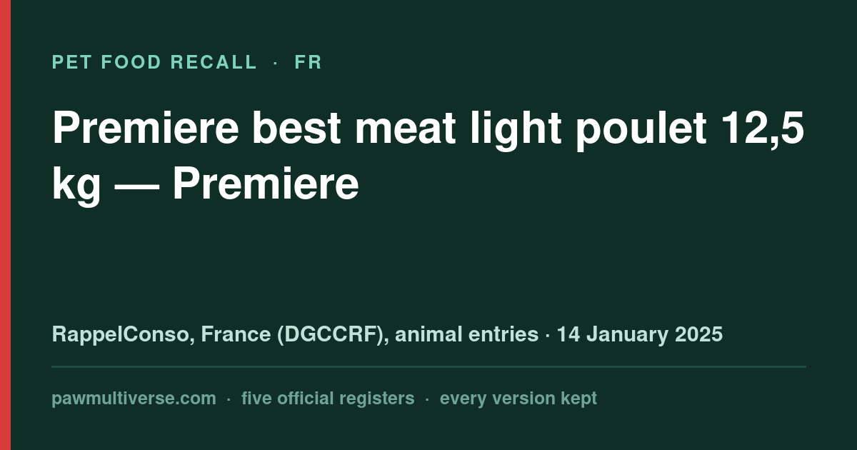 Recall: Premiere best meat light chicken 12.5 kg (Premiere)