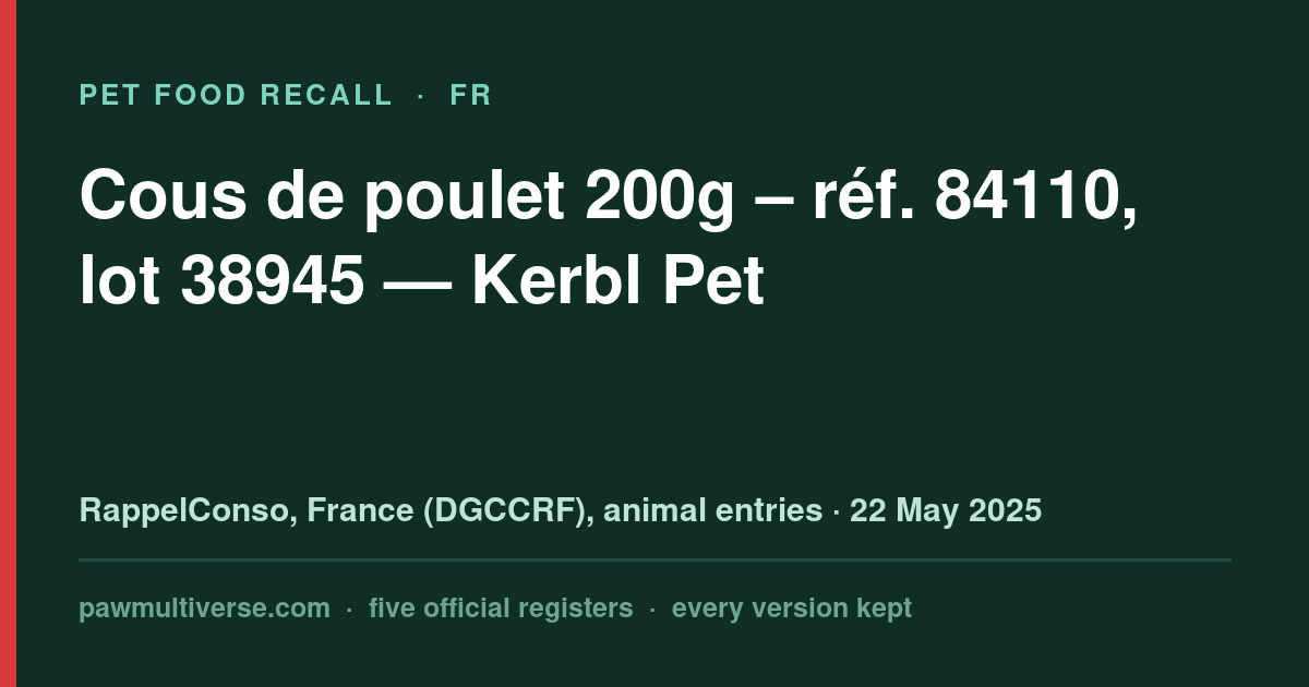 Kerbl Pet recall: Chicken Thighs 200g – ref. 84110, lot 38945 (Kerbl Pet)