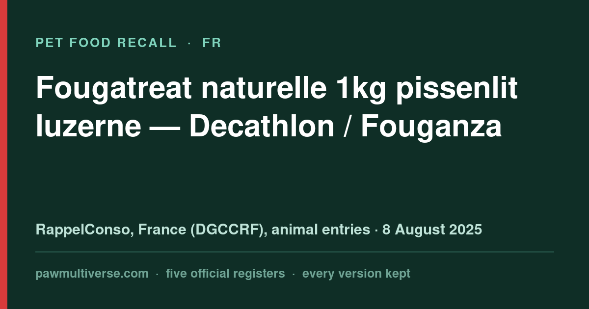 Decathlon / Fouganza recall: Fougatreat natural 1kg dandelion lucerne (Decathlon / Fouganza)