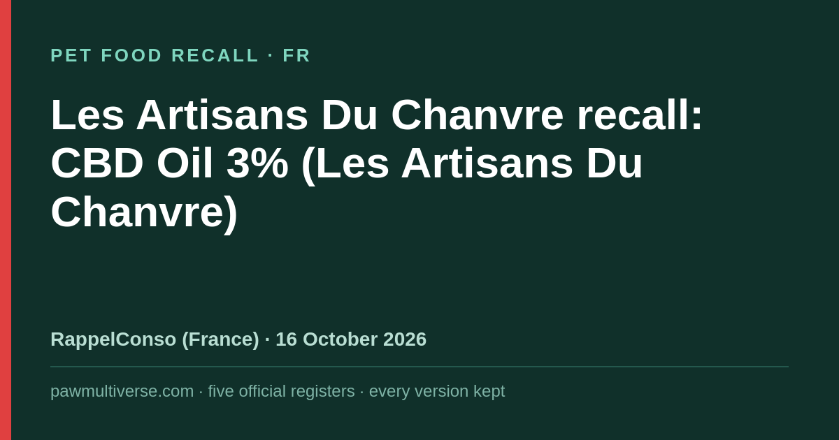 Les Artisans Du Chanvre recall: CBD Oil 3% (Les Artisans Du Chanvre)