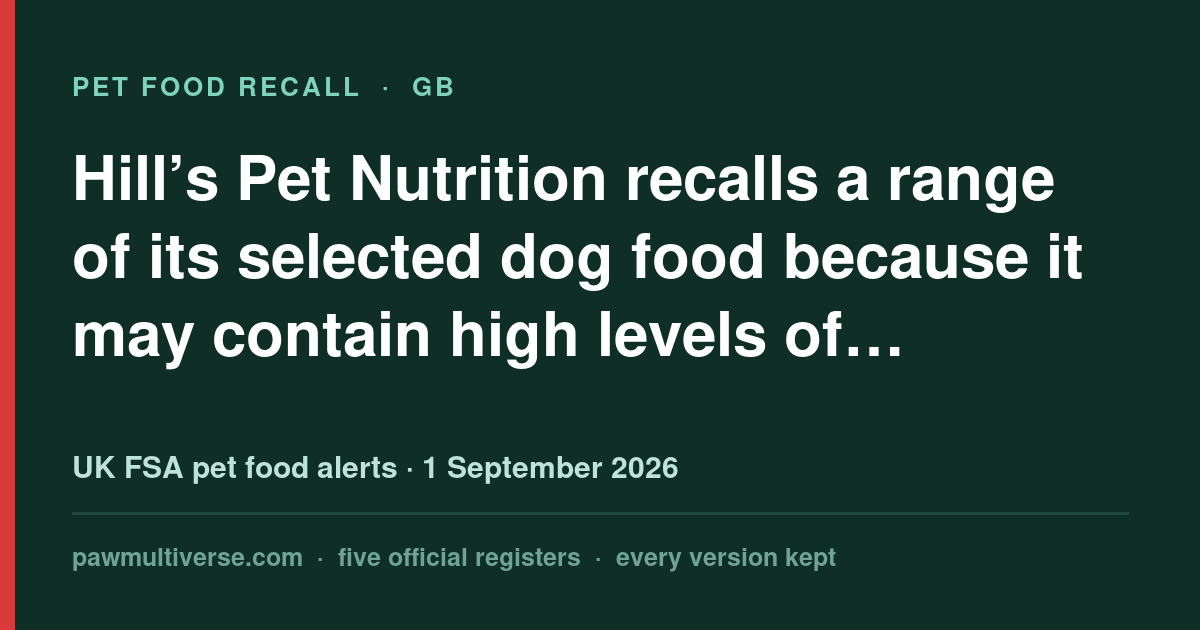 Hill’s Pet Nutrition recall: Prescription Diet Canine i/d; Prescription Diet Canine w/d; Prescription Diet Canine z/d; Science…