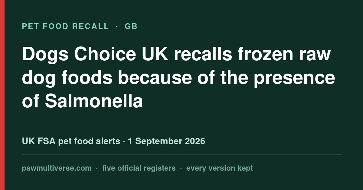 Dogs Choice UK recall: Frozen Chicken Liver; Frozen Chicken and Beef; Frozen Chicken and Beef Ready Meal