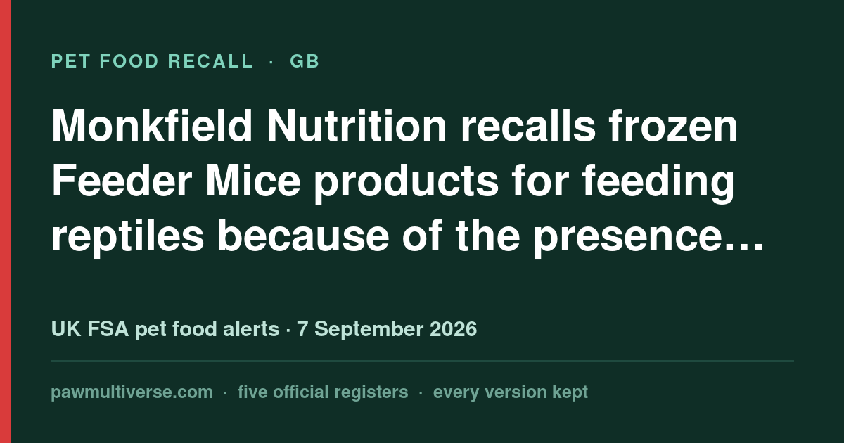 Monkfield Nutrition recalls frozen Feeder Mice products