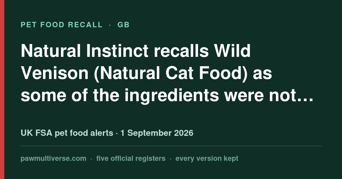 Recall: Natural Instinct Wild Venison (Natural Cat Food)