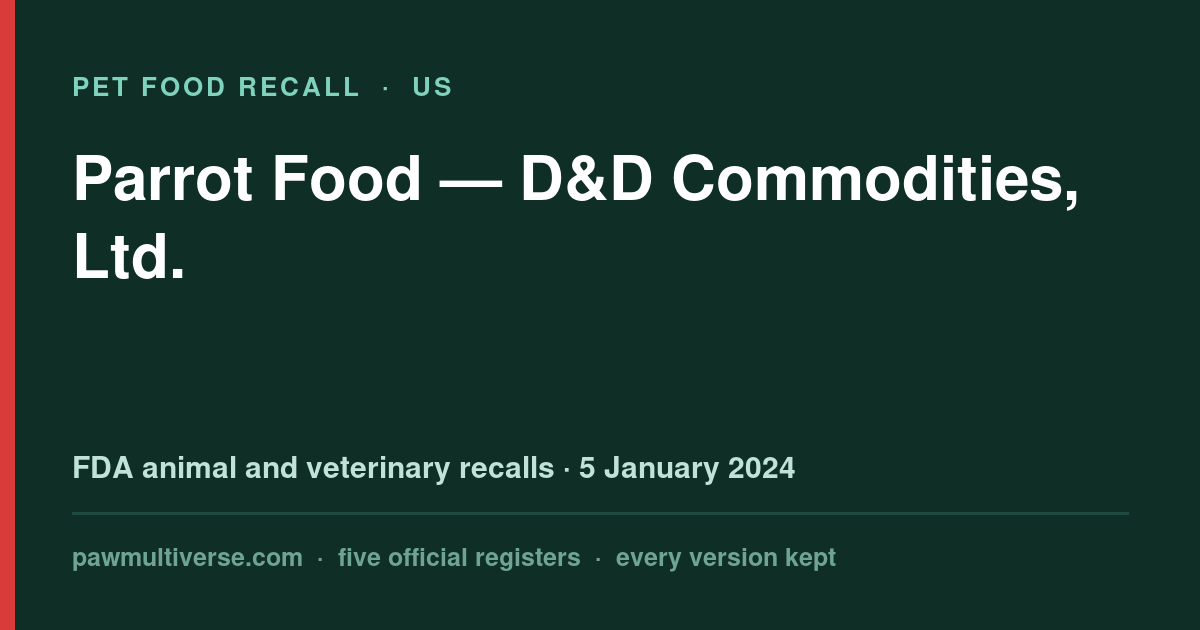 3-D Pet Products recall: Parrot Food