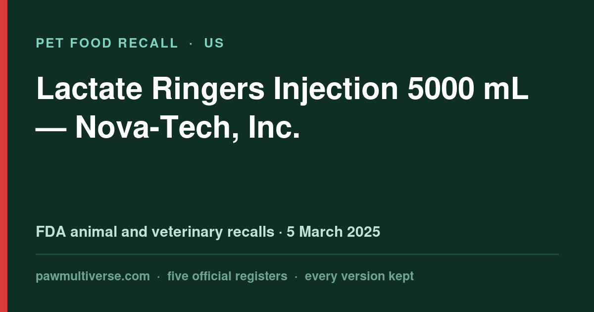 Nova-Tech recall: Lactate Ringers Injection 5000 mL