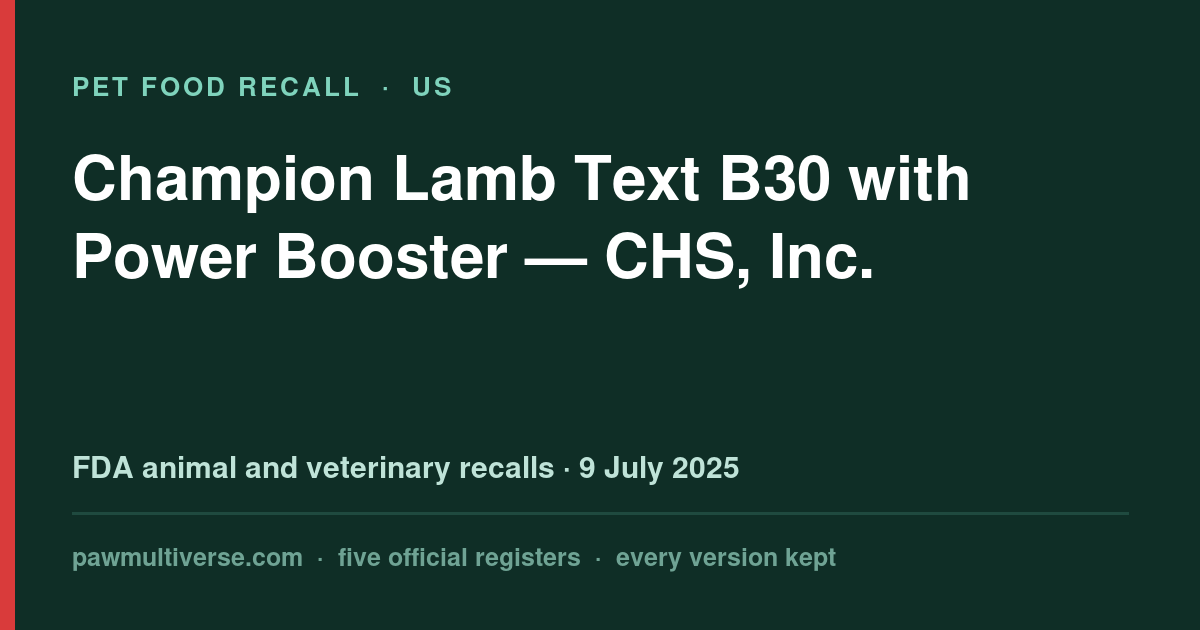 Payback® recall: Champion Lamb Text B30 with Power Booster