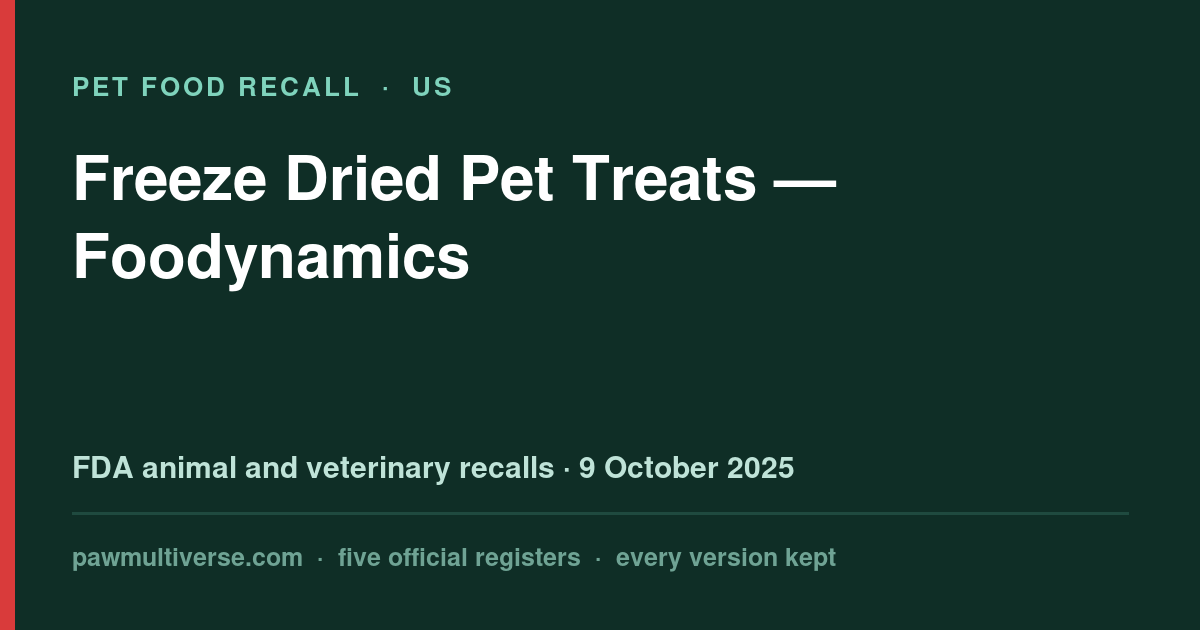 Foodynamics recall: Freeze Dried Pet Treats