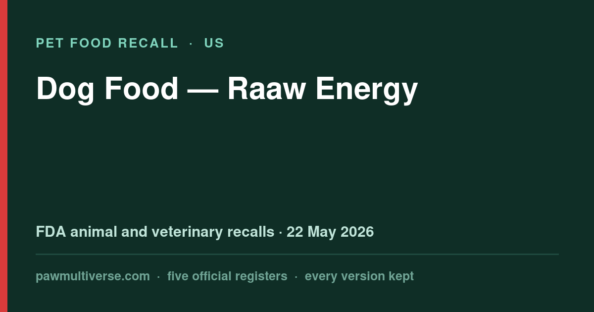 Raaw Energy recall: Dog Food