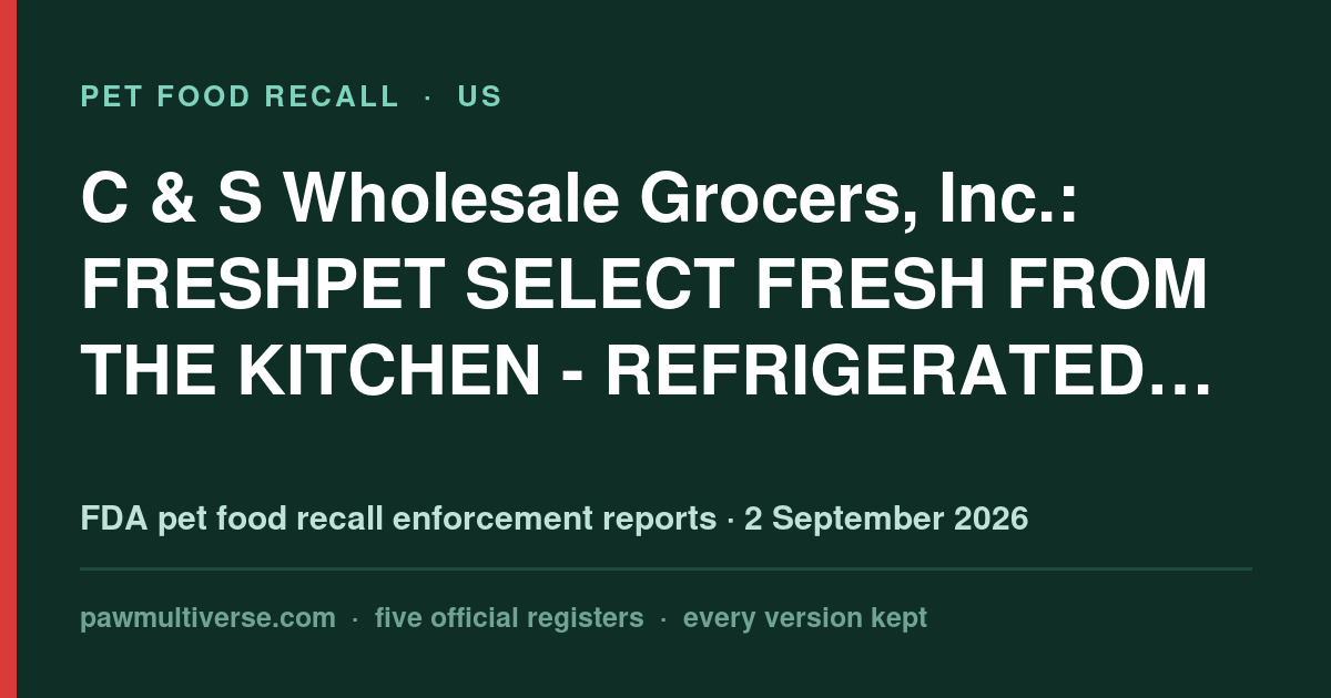 C & S Wholesale Grocers, Inc. recall: FRESHPET SELECT FRESH FROM THE KITCHEN - REFRIGERATED DOG FOOD - 1.75LB, UPC:2797501110